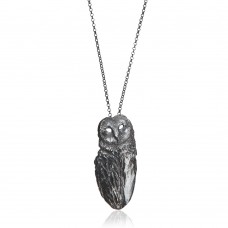 Owl Necklace (Large) Oxidised Sterling Silver